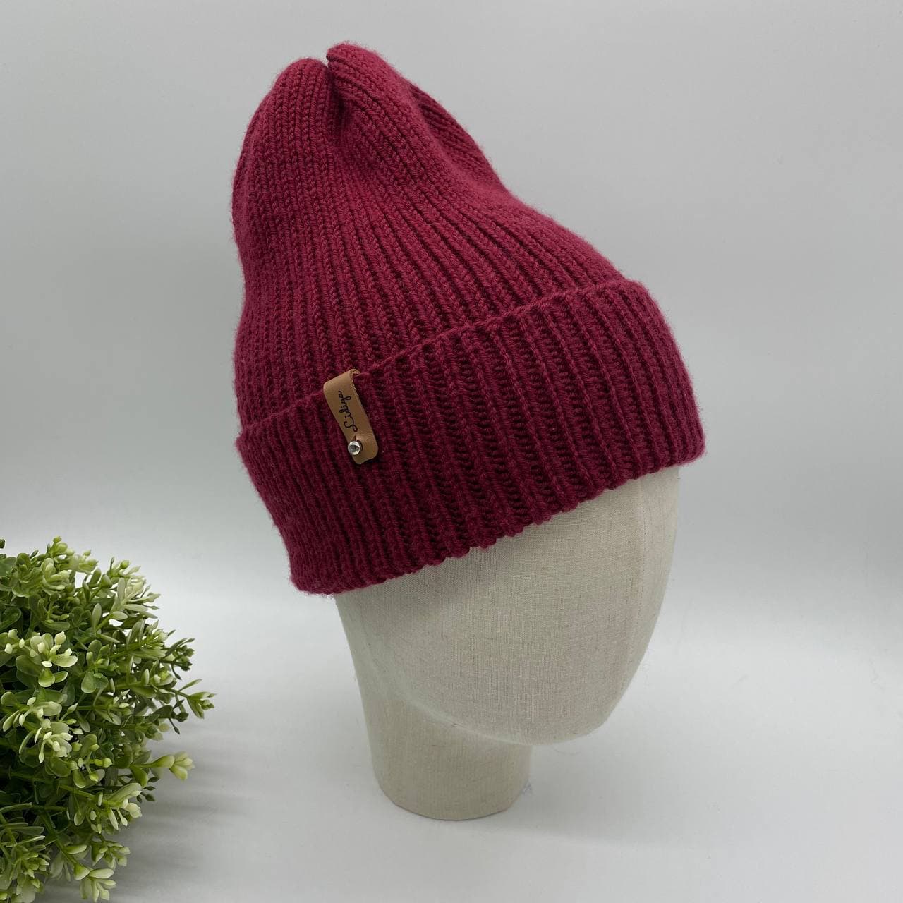 Шапка из кашемира и мериноса (бордовая)