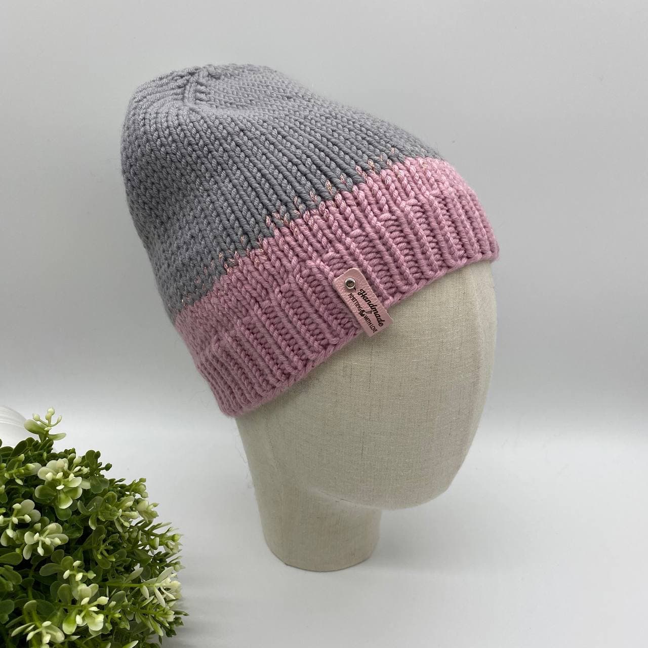 Шапка из мериноса и кашемира с люрексом (розовая)